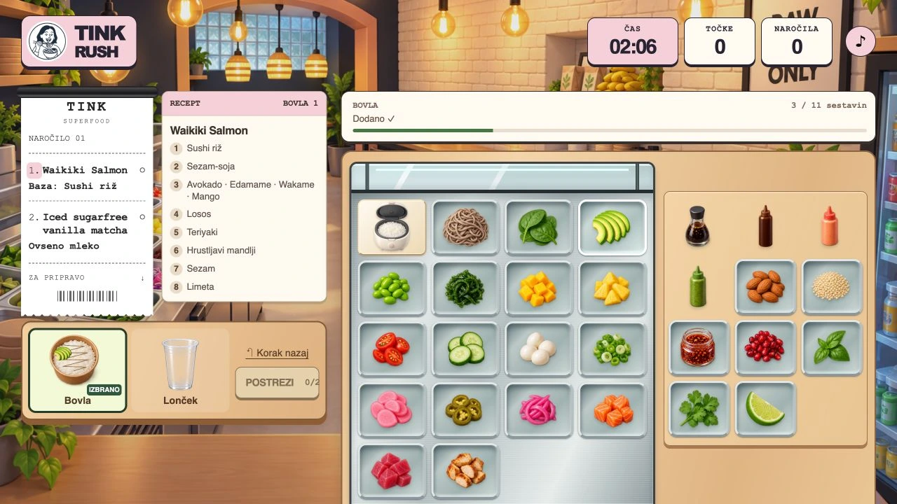 TINK RUSH med igranjem: naročilo, recept in sestavine za pripravo bovle